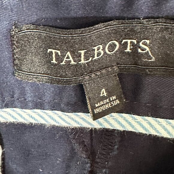 Talbots Signature Pants Womens 4 Chino Navy Blue Cotton Stretch Flat Front Crop - Picture 9 of 11